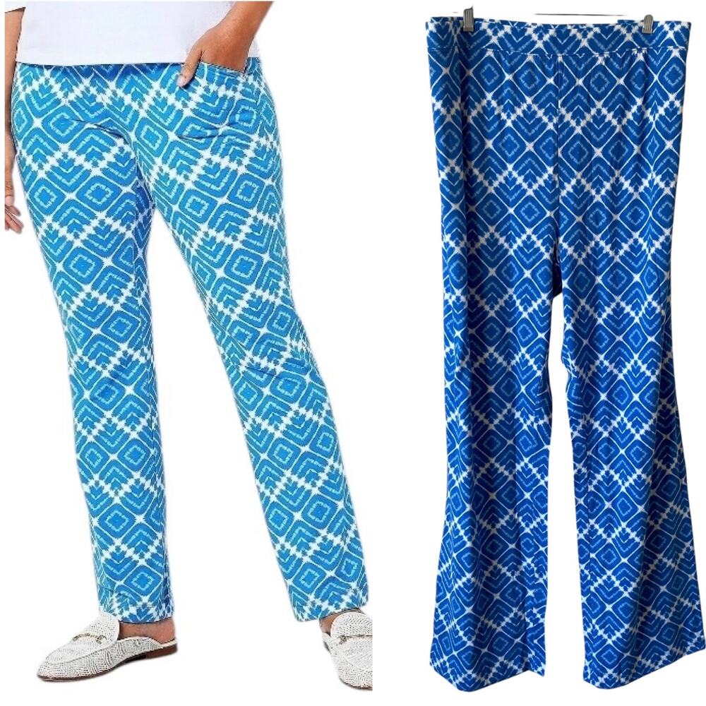 DENIM & CO NWOT Printed Jersey Slim Straight Leg Pants Blue Size 4X Tall